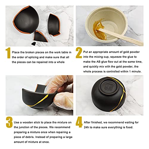 El kit de reparación Kintsugi, repara tu cerámica significativa con pegamento dorado, viene con dos tazas de cerámica para principiantes