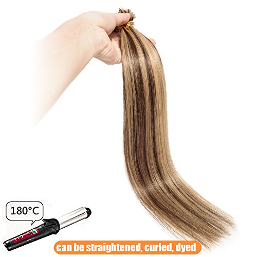 Elailite Extensiones Pelo Natural Queratina 1g Remy Cabello Humano sin Clip U Tip Keratina 50 Mechas 50g - 40cm #4P27 Marrón Medio Balayage Rubio Oscuro