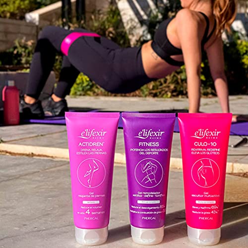 Elifexir - Fitness + Actidren + Culo 10 | Gel Remoldeador + Relajante Piernas + Crema Reafirmante Glúteos | Piernas Perfectas - 200 ml + 200 ml+ 200 ml