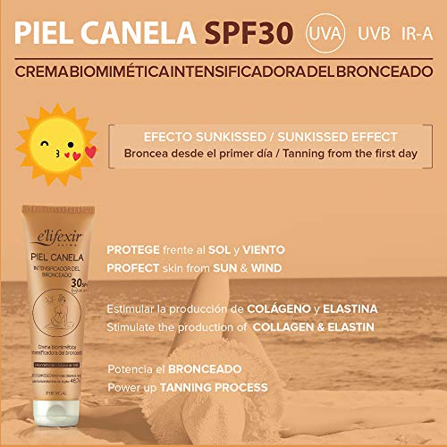 Elifexir Piel Canela SPF 30. Gel Bronceador. Acelerador del Bronceado. Bronceado Intenso y Duradero | Waterproof | Protector Solar UVA, UVB e IR-A. Con Monoï de Tahití. 150ml