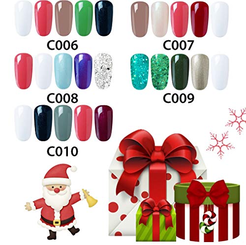 Elite99 Esmaltes Semipermanentes de Uñas en Gel UV LED, 5 Colores de Navidad con Base y Top Coat en Caja de Regalo, Esmaltes de Uñas Soak off 10ml 002