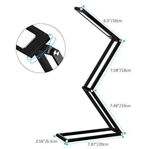 ELZO Lámpara de escritorio LED, lámpara de mesa recargable portátil inalámbrica recargable por USB, cabezal de lámpara giratorio, 3 modos regulables, para dormitorio, oficina, universidad, camping