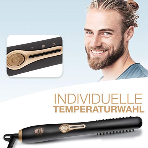 ENTORIS® Alisador de barba manejable – [3] niveles de temperatura – Generador de iones integrado – Plancha de pelo ideal para hombres (negro)