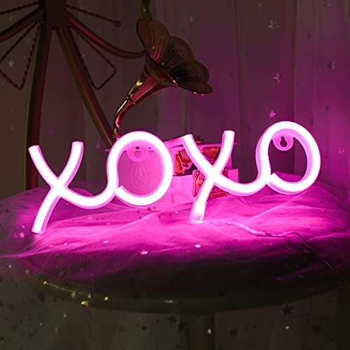 ENUOLI XOXO Neon Signs XOXO LIGHT NEON SIGN - Muestras LED operadas por la batería Luces de neón Luces de neón Neon Night Lights para las señales de neón del dormitorio para la decoración de la pared