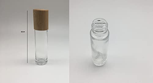 Envase roll on rellenable -Bote aceites esenciales- Botellas roll on de vidrio transparente- con tapa de bambú-Botellitas de cristal -5 Unidades -Roll on 10ml