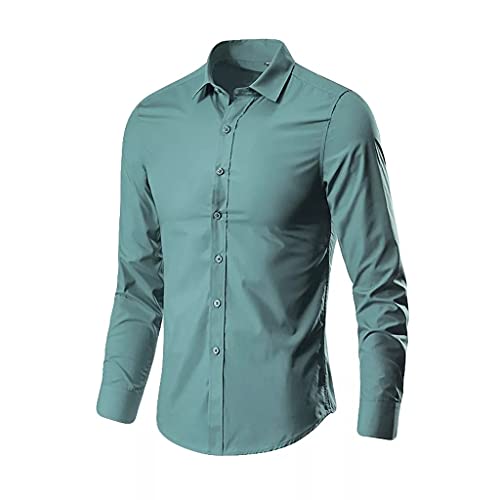 EODNSOFN Camisas de ropa for hombres Camisa de manga larga Casual Slim Fit Dress Social Dress Tops Tallas grandes Camisas (Color : Green, Size : L code)