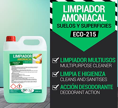 EQM SOLUCIONES QUÍMICAS | ECO-215 | 5 L | Limpiador Amoniacal Multiusos Perfumado | Limpieza de suelos y todo tipo de superficies | Amoniaco perfumado