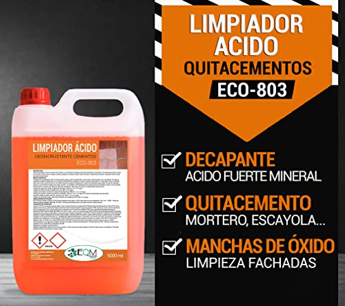 EQM SOLUCIONES QUÍMICAS | ECO-803 | 5 L | Limpiador Desincrustante Ácido de Suelos | Elimina restos de cemento, yeso, mortero, lechada, manchas de óxido, etc.