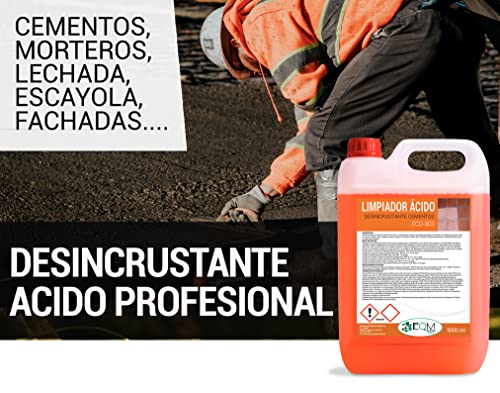 EQM SOLUCIONES QUÍMICAS | ECO-803 | 5 L | Limpiador Desincrustante Ácido de Suelos | Elimina restos de cemento, yeso, mortero, lechada, manchas de óxido, etc.