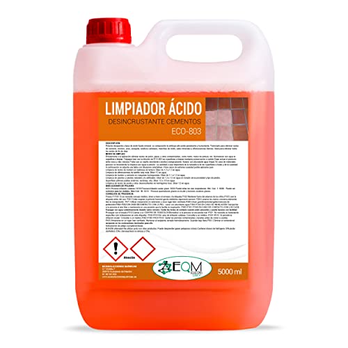 EQM SOLUCIONES QUÍMICAS | ECO-803 | 5 L | Limpiador Desincrustante Ácido de Suelos | Elimina restos de cemento, yeso, mortero, lechada, manchas de óxido, etc.