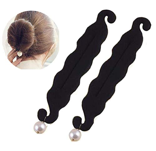 Ericotry 2 esponjas de espuma negra perla para hacer moños para el cabello, moldeador de torsión, donuts de pelo, herramienta de clip Brai coleta peinado, accesorios para mujeres y niñas