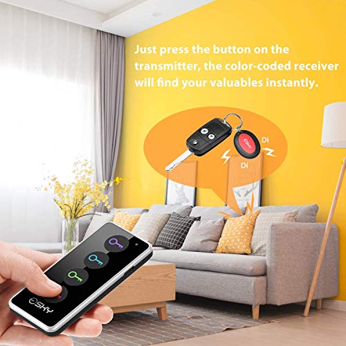 Esky® ES-KF02 Localizador Inalámbrico de Llaves con Base de Soporte y LED, Control Remoto, 1 Radio Frecuencia Transmisor, 4 Receptores-Negro