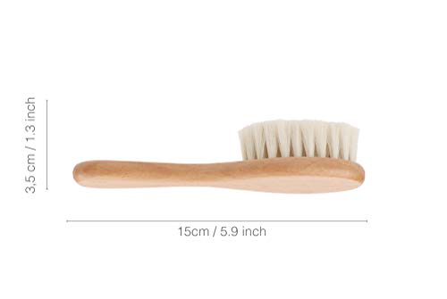 ESLESGREEN Set de cepillo y manopla de baño para bebé con neceser- Cepillo de madera y cerdas suaves de cabra - Manopla de baño tela de bambú orgánico - Neceser algodón natural - Regalo recién nacido