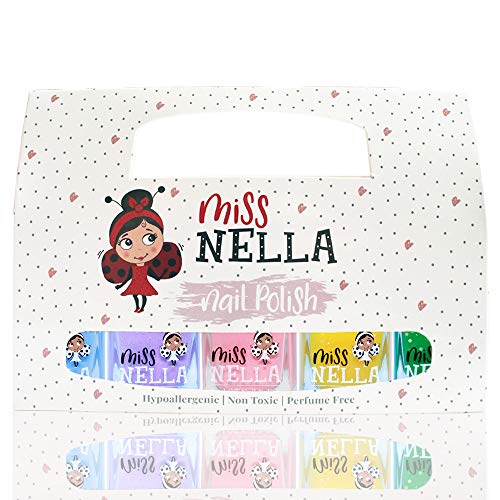 Esmalte de uñas para niños, Miss Nella Springs It On, Lote de 5 Barnices - Azul-campana, Lila-alas de mariposa, Rosa-conejito, Amarillo-miel, Verde-besa la rana.