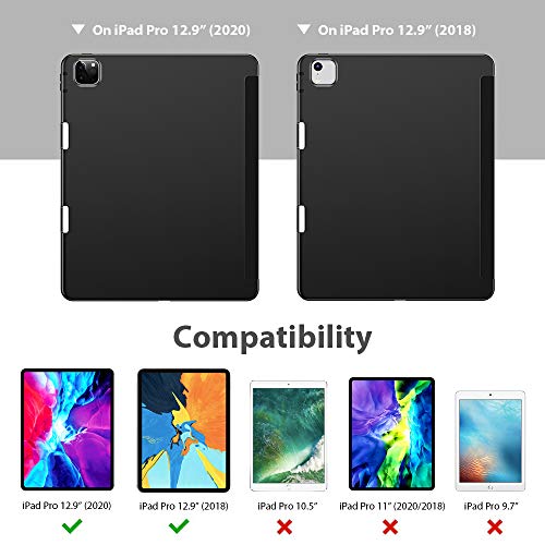 ESR Funda Serie Rebound para iPad Pro 12,9”2020 4ª generación Funda con Soporte Pencil, Tapa Trasera de Suave TPU Flexible Modo Automático Reposo/Actividad Múltiples Ángulos de Visión, Negro