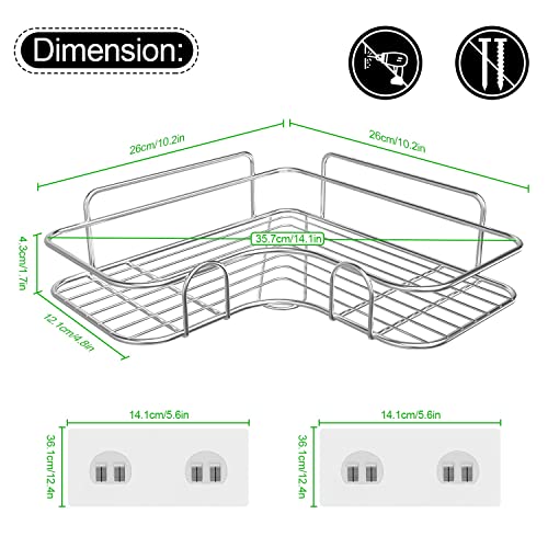 Estanteria Ducha estanteria de baño Estante de baño de acero inoxidable, No es necesario taladrar para evitar la oxidaciónpara el champú y el gel de ducha-2 Piezas plata