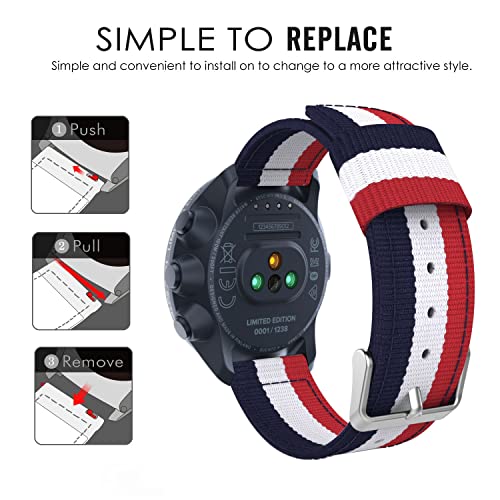 Estuyoya - Pulsera de Nailon Compatible con Suunto 9/Traverse/Diesel Smartwatch DZT2009/Fossil Q Machine Hybrid/Michael Kors Grayson Colores de Francia Transpirable Elegante 24mm