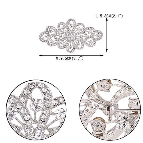 EVER FAITH Broche para Mujer Cristal Austríaco 4 Inch Flor Filigrana Boda Claro Tono Plateado