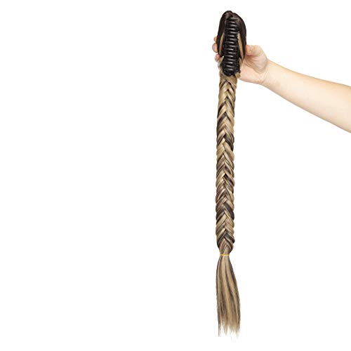 Extension del Pelo Natural Garra en Trenza Cola de Caballo Claw on Ponytail Cola de Pescado Pedazo de Cabello 53cm Marrón oscuro & rubio ceniza