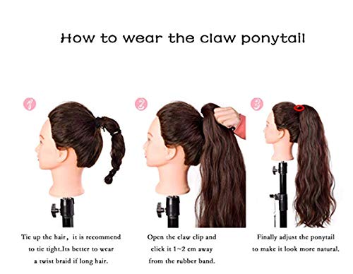 Extension del Pelo Natural Garra en Trenza Cola de Caballo Claw on Ponytail Cola de Pescado Pedazo de Cabello 53cm Marrón oscuro & rubio ceniza