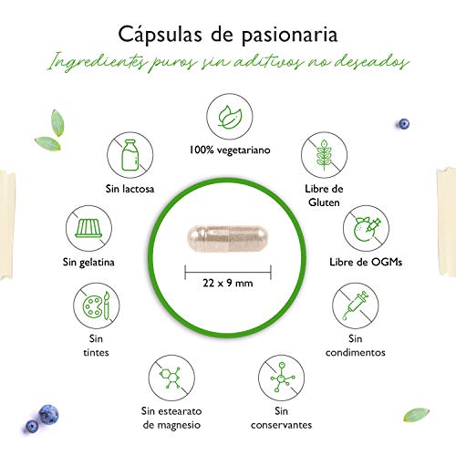 Extracto de Pasiflora - 240 Cápsulas - Premium: 1100 mg de extracto 5:1 (equivalente a 5500 mg de pasiflora) por porción diaria - Dosis extra alta - Sin aditivos indeseables - Vegano