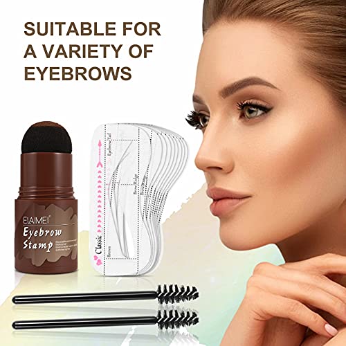 EyeBrow Stamp Kit Waterproof | One Step Eyebrow Stamp Shaping Kit | Eyebrow Stamp Stencil Kit | Eyebrow Stamp Makeup Tools with 10 Reusable Eyebrow Stencils, 2 Eyebrow Pen Brushes (Medium Brown)