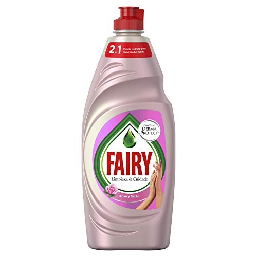 FAIRY Limpieza & Cuidado Rosa y Satén Lavavajillas Líquido 650 ml, con protección de la Dermis beneficia la piel y combate la grasa