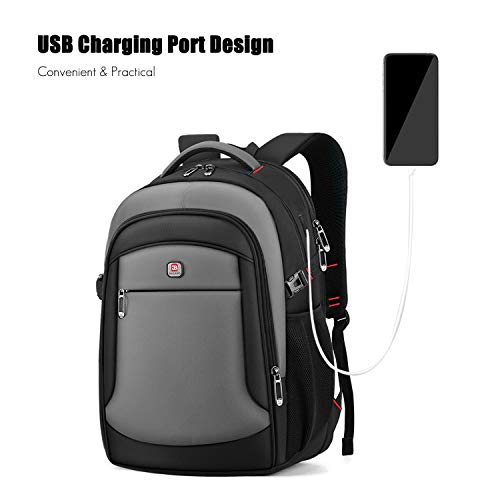 FANDARE Unisexo Mochila Laptop Mochila Ordenador Portatil 15.6 Pulgadas Mochilas Escolares con Puerto de Carga USB para Mujer Hombre Diario Negocio Trabajo Viaje Bolsas Escolares Negro Gris