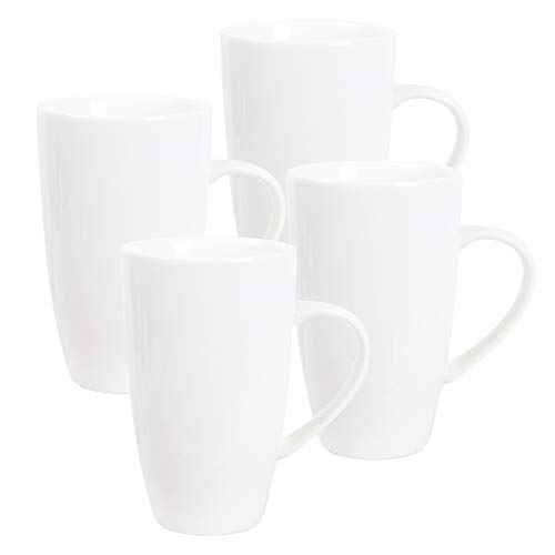 fanquare Juego de Tazas de Café Blancas, Juego de 4, Taza Grande de Porcelana para Capuchino, Café, Té, Cacao, 600ml