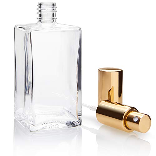 Fantasia 46195 cuadrado Botella De Cristal Transparente Con Bomba De Pulverización Y Tapa Para Oro, 100 ml