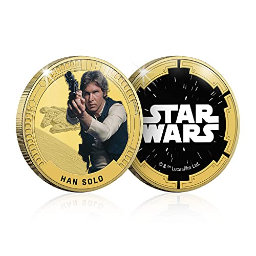 FANTASY CLUB Star Wars Trilogía Original Episodios IV - Vi - Han Solo - Moneda / Medalla Conmemorativa acuñada con baño en Oro 24 Quilates y Coloreada a 4 Colores - 44mm