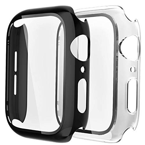 Fengyiyuda Funda[2 Pack] Compatible con Apple Watch 38/40/42/44mm,Estuche con TPU Protector de Pantalla,Caja Protector Anti-Choque Caso para IWatch Series se/6/5/4/3/2/1-Black/Clear,40mm