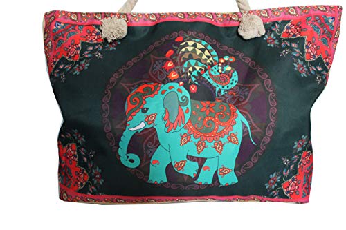 FERETI Bolso De Playa Con Elefante Indio Bohemia Shopper Cuerda Elefante Grande Rojo
