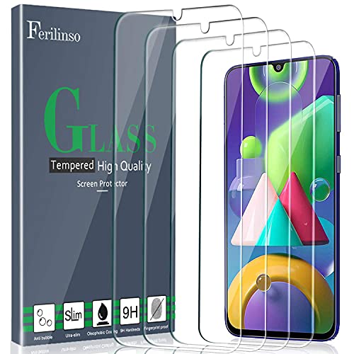 Ferilinso [4 Piezas] Protector de Pantalla para Samsung Galaxy A50, M21, M31, M30S,A30S, M31 Prime Cristal Templado Vidrio Templado, [Compatible con la Funda][2.8d Borde Redondo] [Alta Definición]