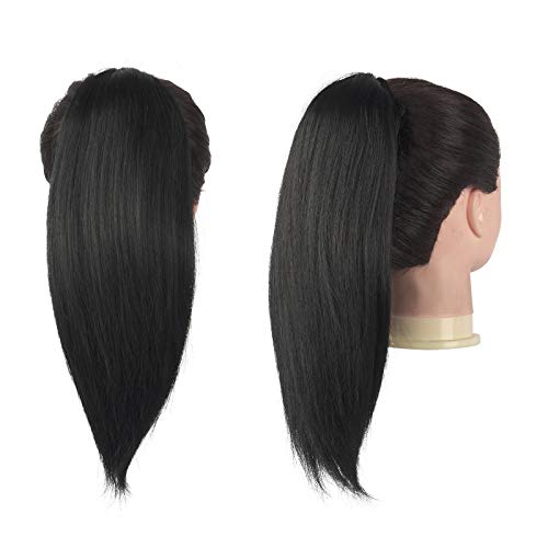 FESHFEN Coleta Postiza pelo Lisa, 35 cm Cola de Caballo Extension Cordón Larga Liso Extension Pelo Coleta Sintéticas Ponytail Drawstring Extensiones de Cabello Coleta