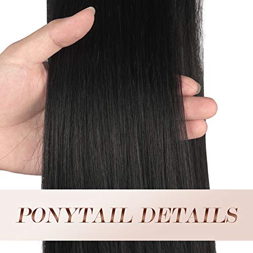 FESHFEN Coleta Postiza pelo Lisa, 35 cm Cola de Caballo Extension Cordón Larga Liso Extension Pelo Coleta Sintéticas Ponytail Drawstring Extensiones de Cabello Coleta