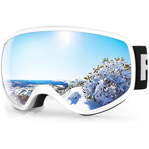 findway Gafas Esqui Niños 3~8 Años Mascara Esqui Niño Gafas de Esqui Niña Niño,Ajustable Anti-Niebla Protección UV Compatible con Casco para Esquiar Invierno (Lente Gris/Argentado(VLT 21%))
