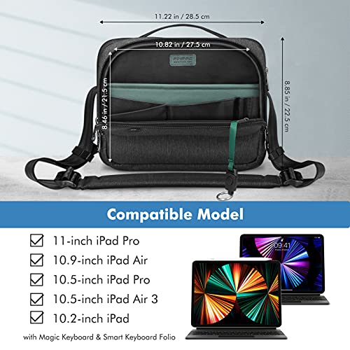 FINPAC Funda para Tablet de 11", Bolsa Hombro Maletín con Organizador de Accesorios para 11" iPad Pro, 10.9" iPad Air 4, 10.2" iPad, 10.5" iPad Air 3, Surface Go, Galaxy Tab, Huawei T5/T3, (Negro)