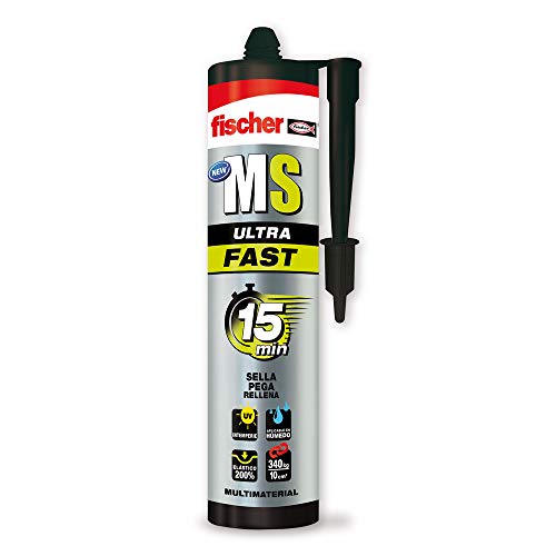 fischer | polímero silicona blanco MS Ultra fast. Sellador adhesivo de secado muy rápido para grietas, juntas exteriores o bañera, relleno fisuras. (290 ml)