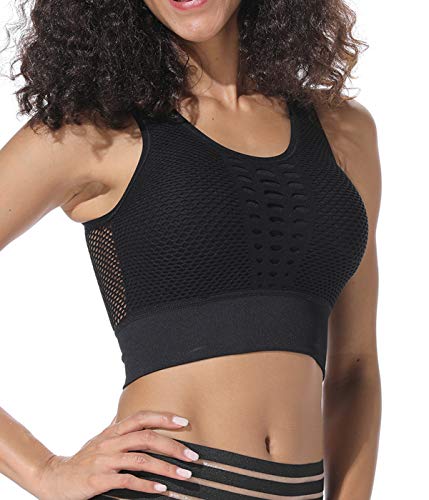 FITTOO Sujetador Deportivo Tops de Yoga Correr Gimnasio para Mujer Negro L