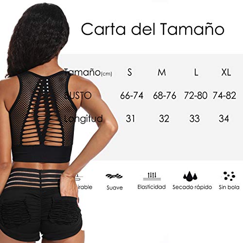 FITTOO Sujetador Deportivo Tops de Yoga Correr Gimnasio para Mujer Negro L