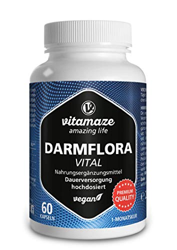 Flora Intestinal Suplemento, 60 Cápsulas Vegano Probióticas para una Cura Intestino de 1 Mes, 12 Cultivos de Bacterias Intestinales + Inulina, 16,2 Millardos de UFC al Ddía, Calidad Alemana