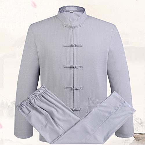 FLY FLU Tai Chi Uniforme Mujer， Traje Tang para Hombre, Trajes De Ropa Tradicional China, Camisa De Manga Larga De Algodón Hanfu, Abrigo, Tops Y Pantalones para Hombre,White-S