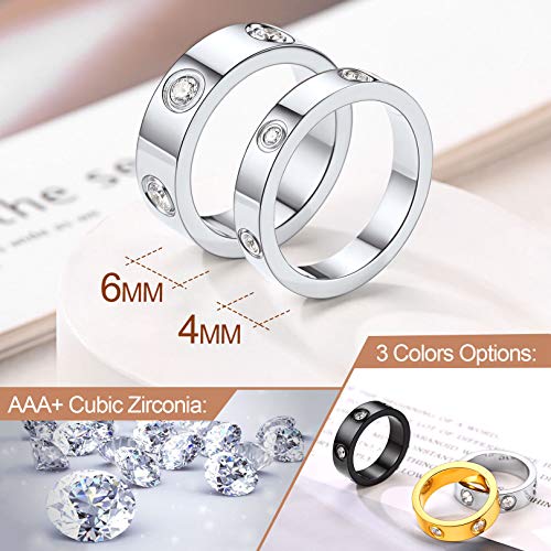 FOCALOOK Anillo Compromiso de Mujer con Piedra Bling Bling Anillo de Acero Inoxidable 316L Anillo de Banda 4mm Talla 5 Joyerías Modernas para Novias Colores Plateados