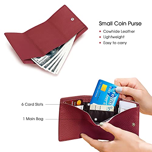 FORRICA Cartera Mujer Pequeña Monedero Cuero Genuino RFID Bloqueo Billetera Piel Corta Tríptico Ligero Chica Portamonedas con 6 Ranuras para Tarjetas Rojo