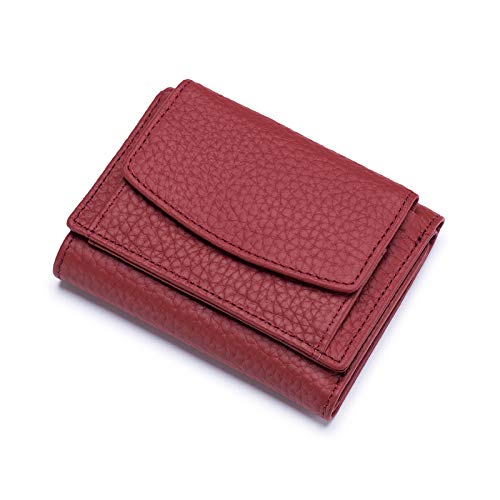 FORRICA Cartera Mujer Pequeña Monedero Cuero Genuino RFID Bloqueo Billetera Piel Corta Tríptico Ligero Chica Portamonedas con 6 Ranuras para Tarjetas Rojo