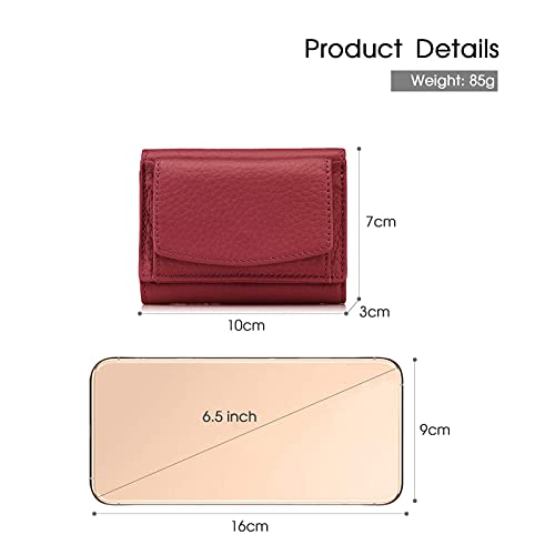 FORRICA Cartera Mujer Pequeña Monedero Cuero Genuino RFID Bloqueo Billetera Piel Corta Tríptico Ligero Chica Portamonedas con 6 Ranuras para Tarjetas Rojo