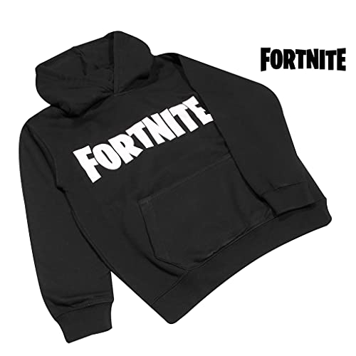 Fortnite Text Logo Boys Pullover Hoodie Moda-Sudaderas con Capucha, Negro, 7-8 Years para Niños