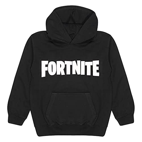 Fortnite Text Logo Boys Pullover Hoodie Moda-Sudaderas con Capucha, Negro, 7-8 Years para Niños