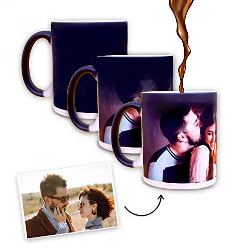 Fotoprix Taza Personalizada con Foto y Texto | Regalo original | Taza mágica de cerámica que muestra la imagen al calentarse